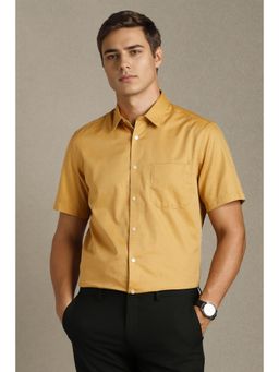 Louis Philippe - Men Yellow Textured Half Sleeves Formal Shirt