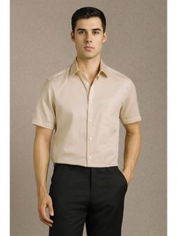 Louis Philippe - Men Beige Solid Half Sleeves Formal Shirt