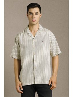 Louis Philippe - Men White Stripe Half Sleeves Casual Shirt