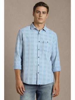 Louis Philippe - Men Light Blue Checks Full Sleeves Casual Shirt