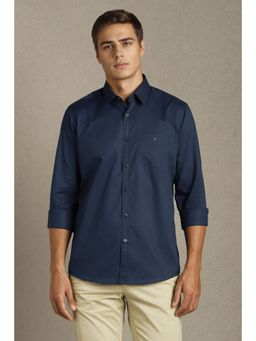 Louis Philippe - Men Navy Blue Solid Full Sleeves Casual Shirt