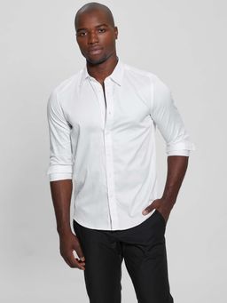 Guess - Men's White Solid Collar Neck Full Sleeves Shirt