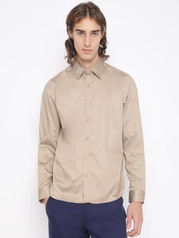 Guess - Men's Beige Solid Collar Neck Full Sleeves Shirt