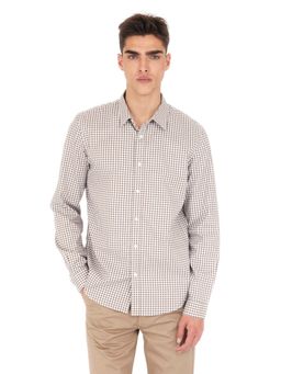 Guess - Men's Beige Checks Collar Neck Full Sleeves Shirt