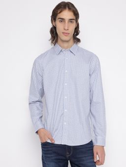 Guess - Men's Blue Checks Collar Neck Full Sleeves Shirt