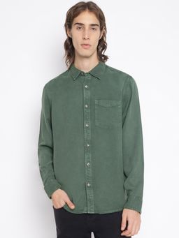 Guess - Men's Green Solid Collar Neck Full Sleeves Shirt