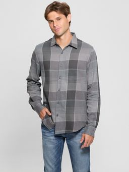 Guess - Men's Grey Checks Collar Neck Full Sleeves Shirt