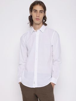 Guess - Men's White Checks Collar Neck Full Sleeves Shirt