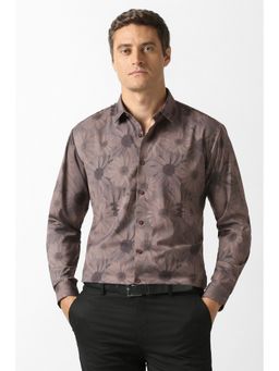 Van Heusen - Men Brown Printed Full Sleeves Party Shirt