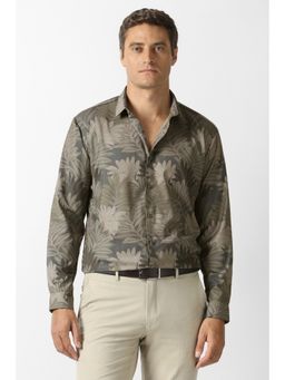 Van Heusen - Men Olive Printed Full Sleeves Party Shirt