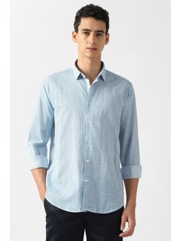 Van Heusen - Men Blue Printed Full Sleeves Party Shirt