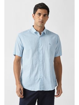 Van Heusen - Men Light Blue Printed Half Sleeves Party Shirt