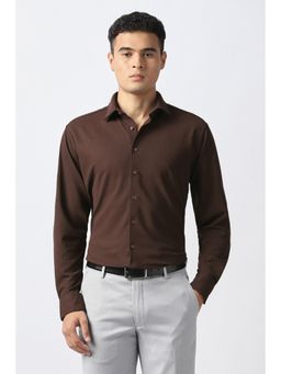 Van Heusen - Men Brown Solid Full Sleeves Shirt