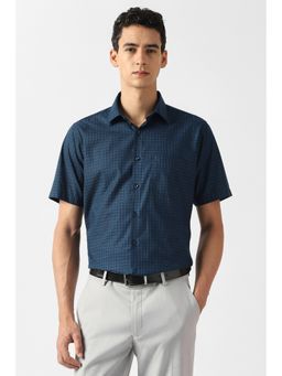 Van Heusen - Men Navy Blue Checks Half Sleeves Shirt