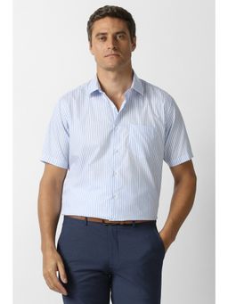 Van Heusen - Men Blue Stripe Half Sleeves Shirt