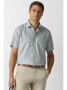 Van Heusen - Men Green Stripe Half Sleeves Shirt