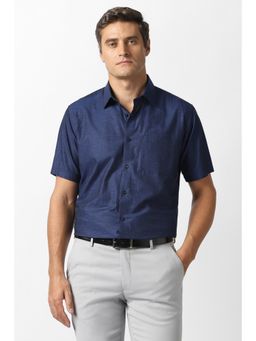 Van Heusen - Men Navy Blue Textured Half Sleeves Shirt