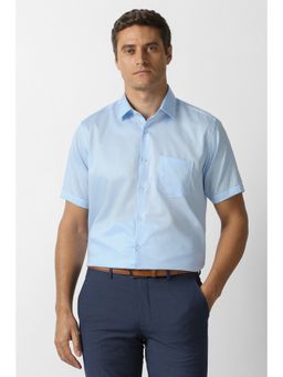 Van Heusen - Men Blue Textured Half Sleeves Shirt