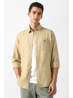 Van Heusen - Men Beige Solid Full Sleeves Shirt