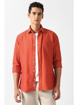 Van Heusen - Men Orange Solid Full Sleeves Shirt