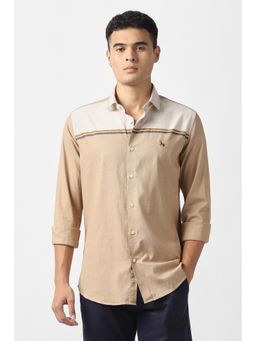 Van Heusen - Men Beige Stripes Full Sleeves Shirt