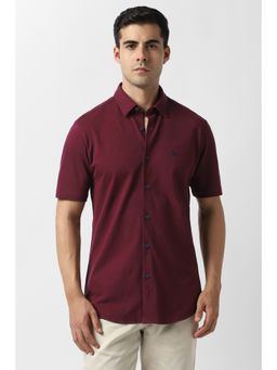 Van Heusen - Men Maroon Solid Half Sleeves Shirt