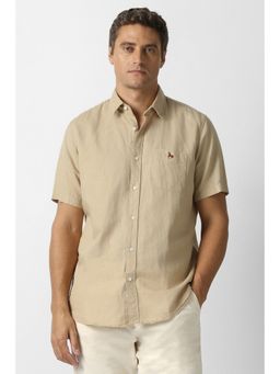 Van Heusen - Men Beige Solid Half Sleeves Shirt