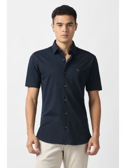 Van Heusen - Men Navy Blue Solid Half Sleeves Shirt