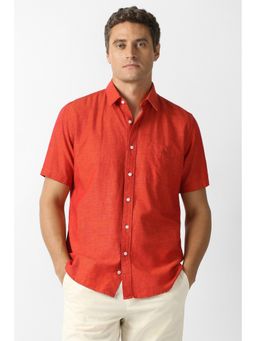 Van Heusen - Men Red Textured Half Sleeves Shirt