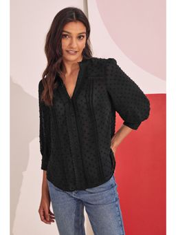 Love & Roses - Dobby Lace Trim Button Top