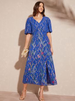 Love & Roses - Puff Sleeve Metallic Dress