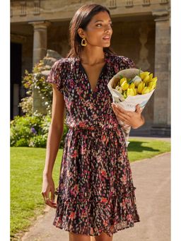 Love & Roses - Metallic Printed Frill Mini Dress