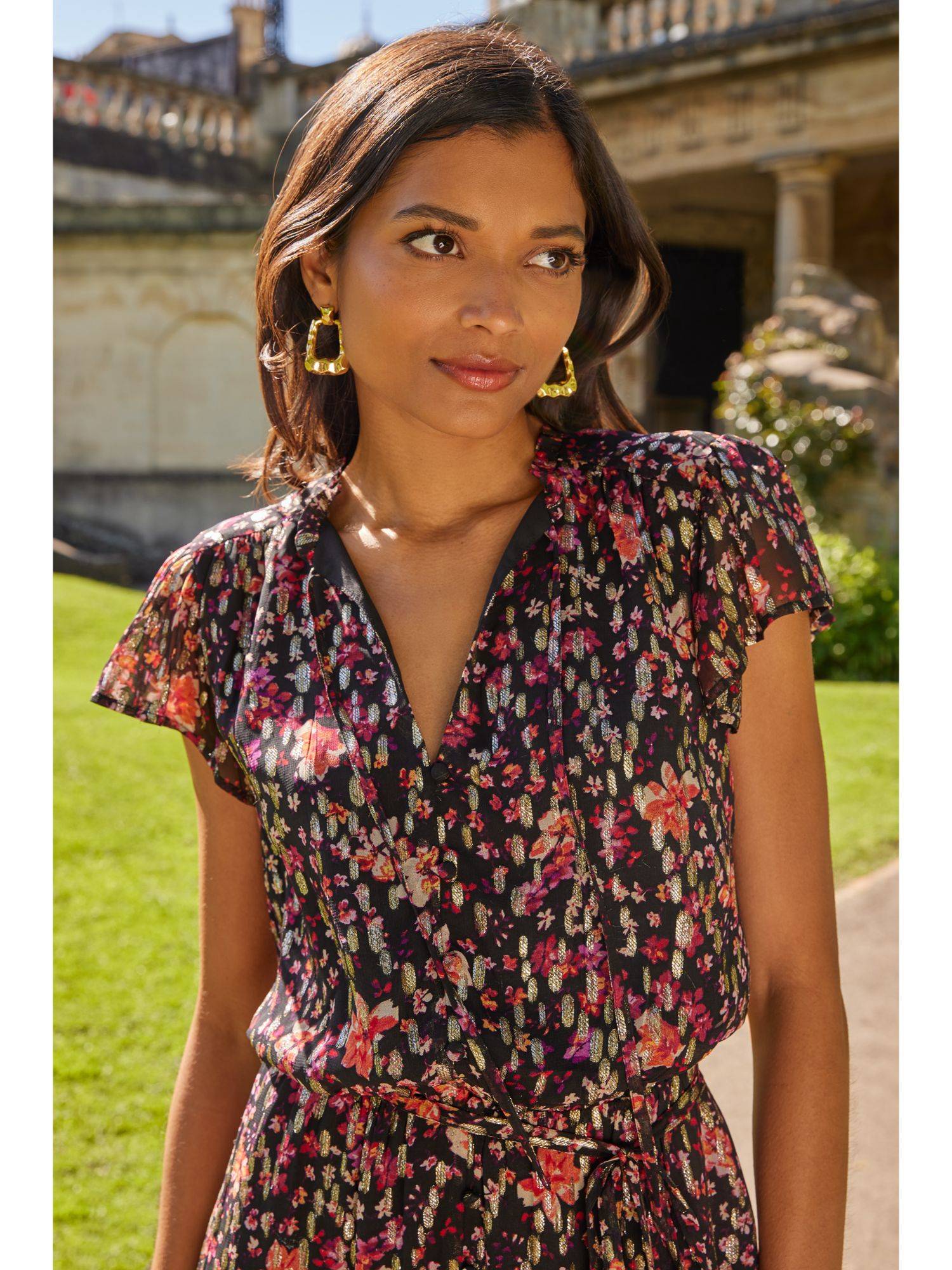 Buy Love & Roses Metallic Printed Frill Mini Dress Online