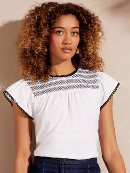 Love & Roses - Shirred Lace Trim Jersey Top