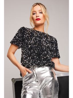 Love & Roses - Sequin Puff Sleeve Top