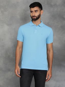 Greenfibre - Sky Blue Cotton Blend Solid Polo T-Shirt with Half Sleeve