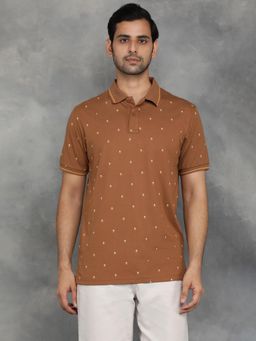 Greenfibre - Brown Cotton Blend Printed Polo T-Shirt with Half Sleeve