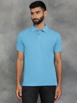 Greenfibre - Light Blue Cotton Blend Printed Polo T-Shirt with Half Sleeve
