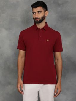 JadeBlue - Maroon 100% Cotton Solid Polo T-Shirt with Half Sleeve Slim Fit