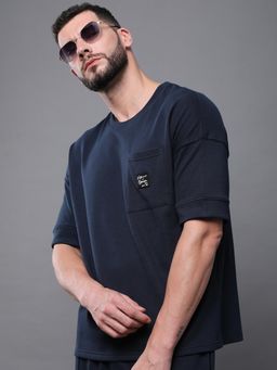 Difference of Opinion - Mens Oversized Drop Shoulder Pocket Navy Blue T-Shirt