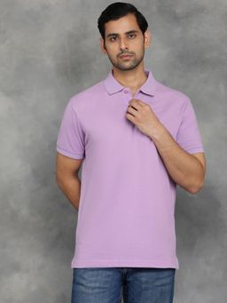 Greenfibre - Violet Cotton Blend Solid Polo T-Shirt with Half Sleeve