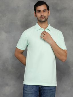 Greenfibre - Light Green Cotton Blend Solid Polo T-Shirt with Half Sleeve