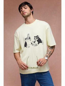 FREAKINS - Mens Two Cats Behind Me Yellow T-Shirt