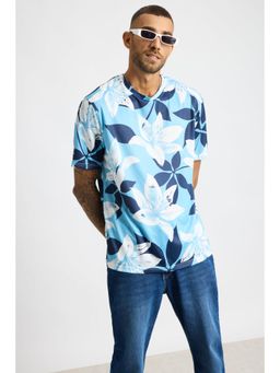 FREAKINS - Printed Mens T-Shirt Blue Flourish