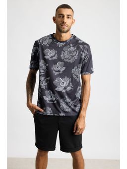 FREAKINS - Printed Mens T-Shirt Black Botanic