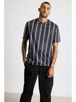 FREAKINS - Printed Mens T-Shirt Black Stripes