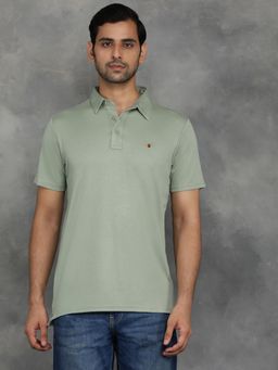 JadeBlue - Olive Green Viscose Solid Polo T-Shirt with Half Sleeve