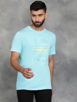 Greenfibre - Aqua Blue 100% Cotton Printed T-Shirt with Half Sleeve