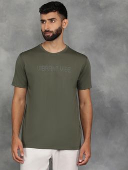 JadeBlue - Olive Green Blended Printed T-Shirt with Half Sleeve
