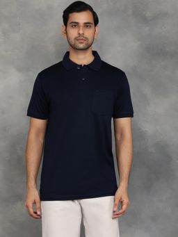 JadeBlue - Navy Blue Premium Cotton Solid Polo T-Shirt with Half Sleeve
